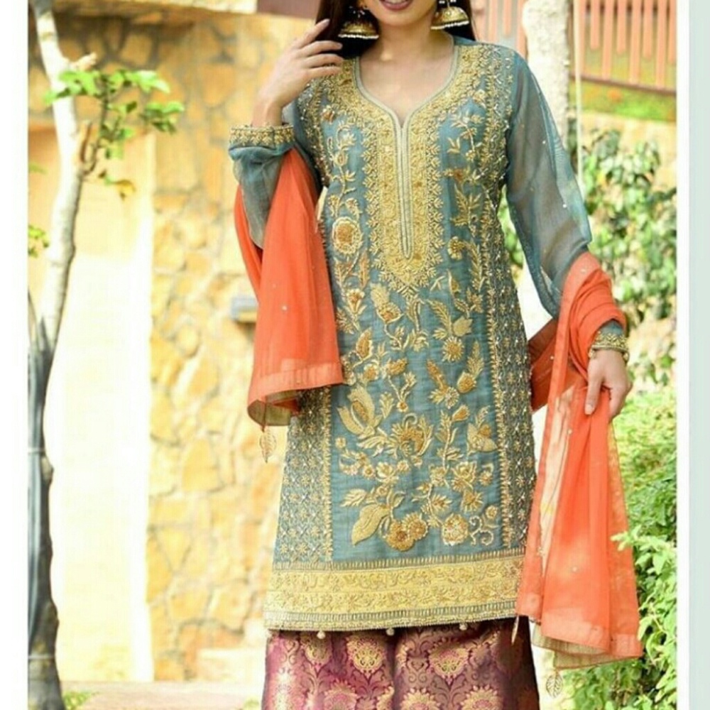 Organza and Jamwar heavy Pakistani kameez shalwar